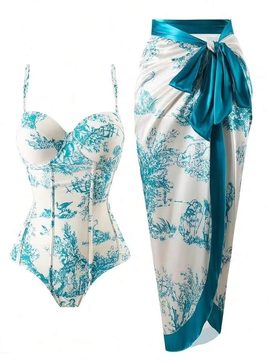 Unbranded Other - Scenic Print One Piece Bikini With Bottom Coverall Skirt